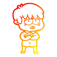 warm gradient line drawing cartoon exhausted boy