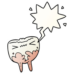 cartoon bad tooth and speech bubble in smooth gradient style
