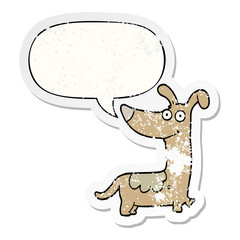 cartoon dog and speech bubble distressed sticker