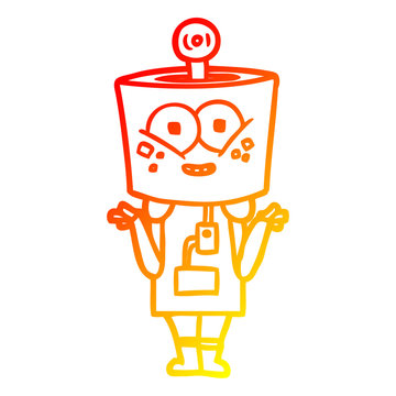 recommend clip art: warm gradient line drawing happy cartoon robot shrugging shoulders