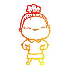 warm gradient line drawing cartoon peaceful old woman