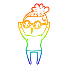 rainbow gradient line drawing cartoon woman wearing spectacles