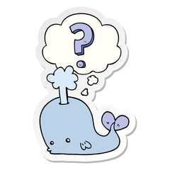 cartoon curious whale and thought bubble as a printed sticker