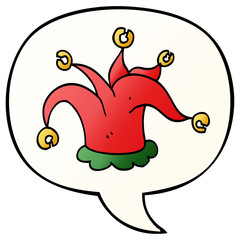 cartoon jester hat and speech bubble in smooth gradient style