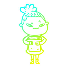 cold gradient line drawing cartoon woman