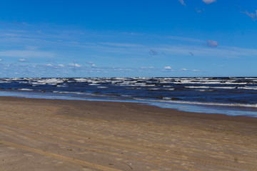 Waves on a windy summer day, on the shore of the Gulf of Riga.