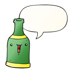 cartoon beer bottle and speech bubble in smooth gradient style