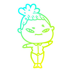 cold gradient line drawing cartoon woman