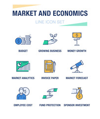 MARKET AND ECONOMICS LINE ICON SET