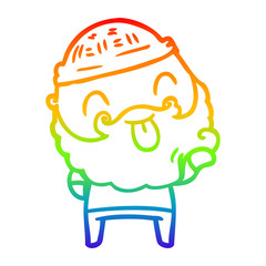 rainbow gradient line drawing man with beard sticking out tongue