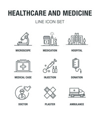 HEALTHCARE AND MEDICINE LINE ICON SET