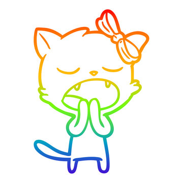 recommend clip art: rainbow gradient line drawing cartoon yawning cat