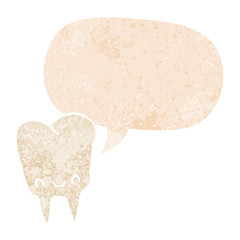 cartoon tooth and speech bubble in retro textured style