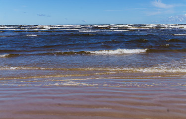 Waves on a windy summer day, on the shore of the Gulf of Riga.