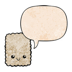 cartoon biscuit and speech bubble in retro texture style