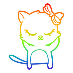 rainbow gradient line drawing cute cartoon cat with bow