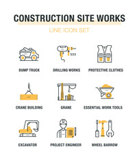 CONSTRUCTION SITE WORKS LINE ICON SET