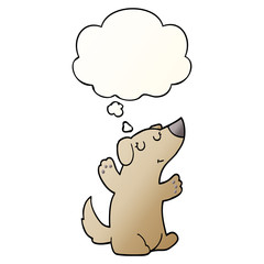 cartoon dog and thought bubble in smooth gradient style
