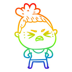 rainbow gradient line drawing cartoon angry woman