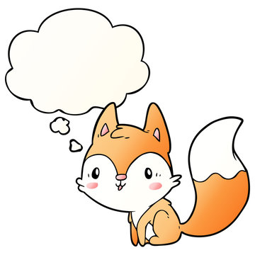 cartoon fox and thought bubble in smooth gradient style