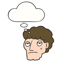 cartoon bored man and thought bubble