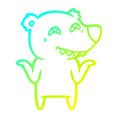 cold gradient line drawing cartoon polar bear showing teeth