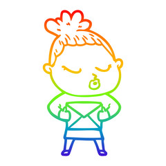 rainbow gradient line drawing cartoon calm woman