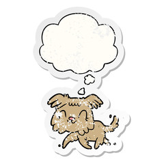 cartoon dog and thought bubble as a distressed worn sticker