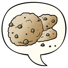 cartoon cookies and speech bubble in smooth gradient style