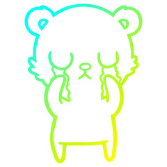 cold gradient line drawing crying cartoon bear