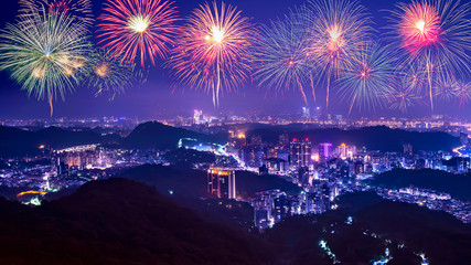 Taipei cityscape Night light with fireworks 9
