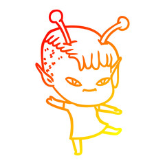 warm gradient line drawing cute cartoon alien girl