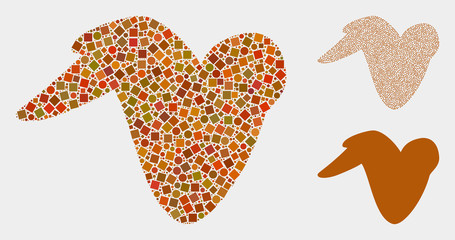 Mosaic Fried chicken wing icon composed of circle and square items in random sizes, positions and proportions.