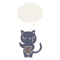 cute cartoon cat and thought bubble in retro style