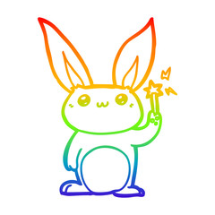 rainbow gradient line drawing cute cartoon rabbit