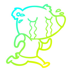 cold gradient line drawing cartoon crying bear running