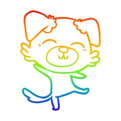 rainbow gradient line drawing cartoon dog doing a happy dance