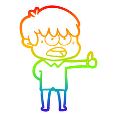 rainbow gradient line drawing worried cartoon boy
