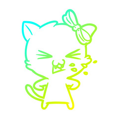 cold gradient line drawing cartoon cat