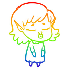 rainbow gradient line drawing pretty cartoon elf girl