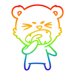 rainbow gradient line drawing angry cartoon bear shouting