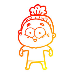 warm gradient line drawing cartoon happy old woman