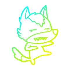 cold gradient line drawing cartoon wolf kicking