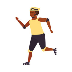 Afroamerican man riding in skates isolated cartoon
