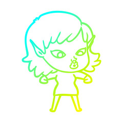 cold gradient line drawing pretty cartoon elf girl