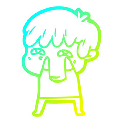 cold gradient line drawing cartoon curious man