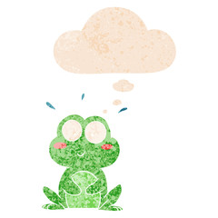 cute cartoon frog and thought bubble in retro textured style