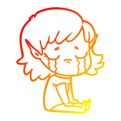 warm gradient line drawing cartoon crying elf girl