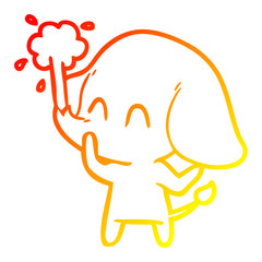 warm gradient line drawing cute cartoon elephant spouting water