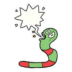 cartoon frightened worm and speech bubble